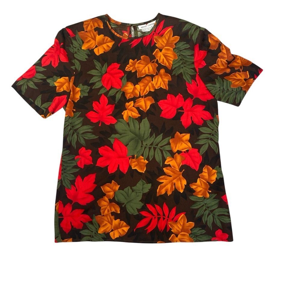Vintage Andre Chateau Fall Leaf Print Blouse Made in USA Women's Size M/L
